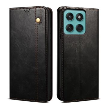 Moto G86 Power Leather Case - Crazy Horse Texture (Black) - 1