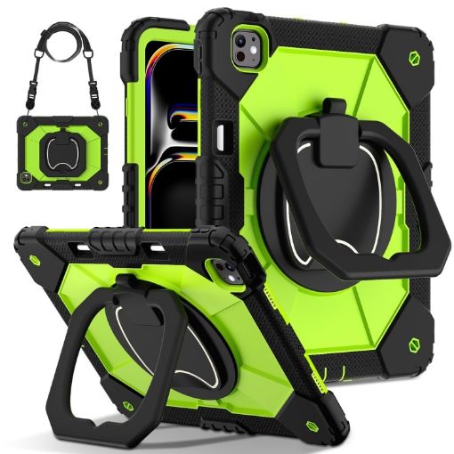 iPad Pro 13 2024 Black Yellow Green Hybrid Silicone Case - 1