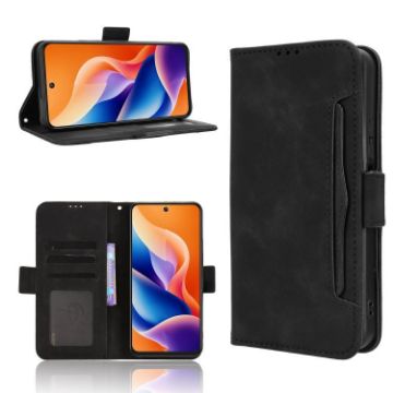 Leather Phone Case for TCL 605/60 SE: Skin Feel, Card Slots, Black - 1