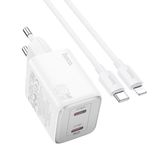 hoco N42 Elogiado PD45W Dual-Port Charger with Type-C to 8 Pin Cable - 1