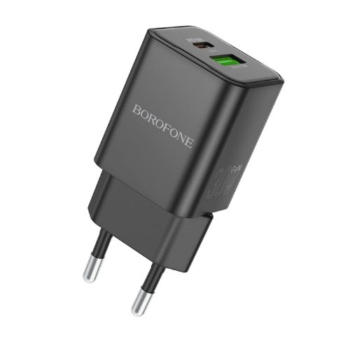 BOROFONE BN14 Royal PD30W Charger, EU Plug, Type-C + QC3.0, Black - 1