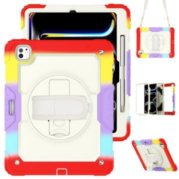 iPad Pro 13 2024 Silicone Hybrid PC Rainbow Red Case - 1
