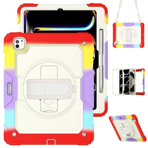 iPad Pro 13 2024 Silicone Hybrid PC Rainbow Red Case - 1