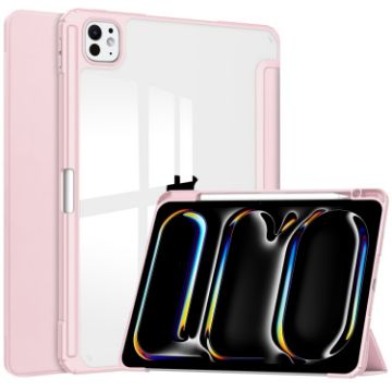 iPad Pro 13 2024 Pink TPU Smart Leather Tablet Case 3-Fold Cover - 1