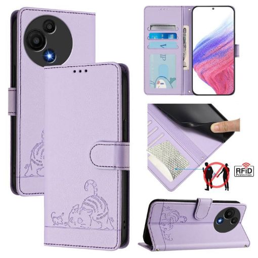 TCL 60 SE NxtPaper Embossed RFID Leather Phone Case, Lanyard, Purple - 1