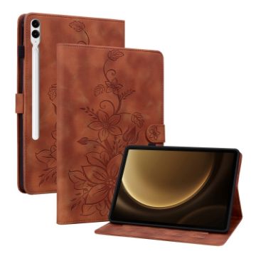 Lily Embossed Leather Case for Samsung Galaxy Tab S9+/S9 FE+ (Brown) - 1