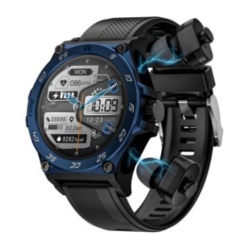 LC18 1.53" IP67 Sport Smart Watch with Earbuds, Health Monitor (Blue) - 1