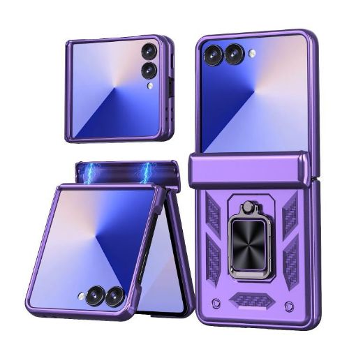 Galaxy Z Flip7 5G Purple Sliding Window Case with Ring Stand - 1