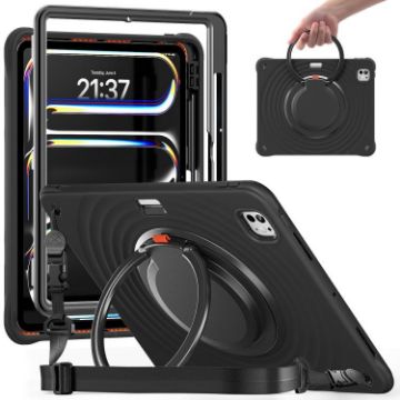 iPad Pro 13 2024 Black Rotating Handle Silicone PC Case - 1