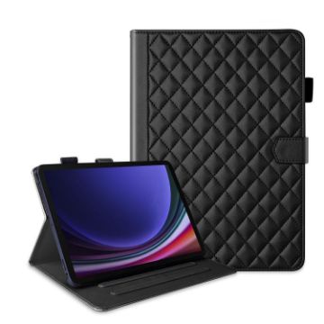 Samsung Galaxy Tab S10 FE+ Black Rhombus Lattice Leather Case - 1