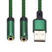 USB-A to Dual 3.5mm Audio Adapter Cable, 2m, Green - 3