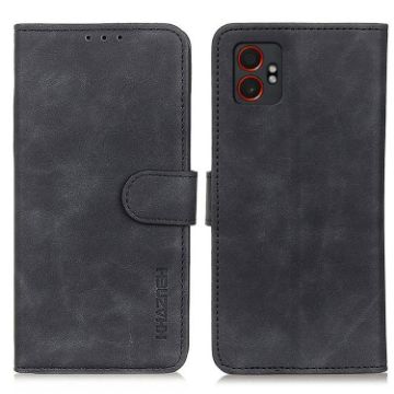 Samsung Galaxy XCover7 Pro Leather Flip Case - Black Retro Texture - 1