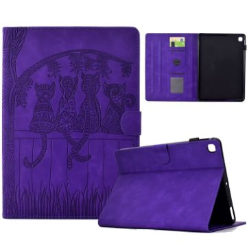 Samsung Galaxy Tab A7 2020 T500 Cats Leather Case (Purple) - 1