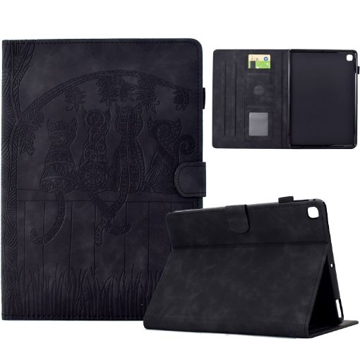 Samsung Galaxy Tab S5e/T720 Cats Embossed Leather Case (Black) - 1