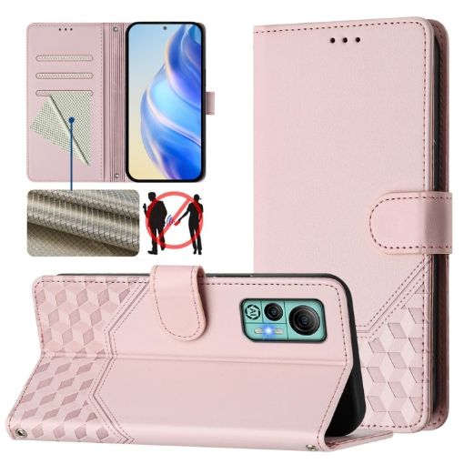 Ulefone Note 14 Pink RFID Leather Phone Case with Honeycomb Design - 1
