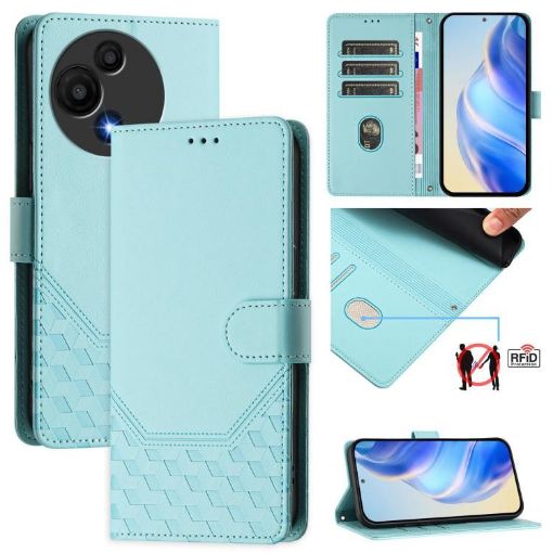 TCL 605/60 SE Mint Green Honeycomb RFID Leather Phone Case - 1