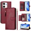 OPPO A5x 5G/4G Leather Wallet Case with Multi-Card Slots, Dark Red - 1