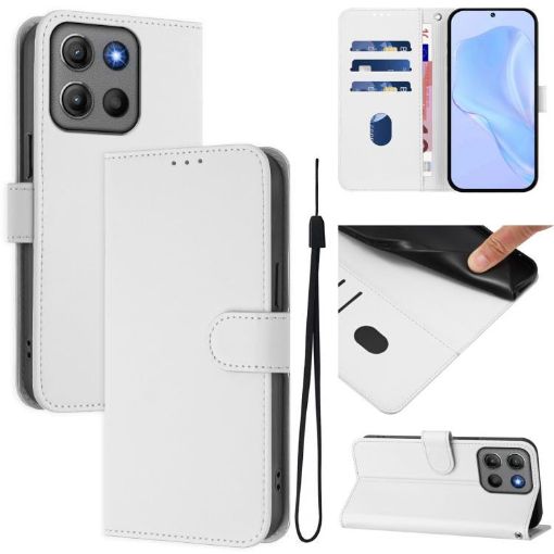 Moto G15 Power Skin Leather Case with Lanyard (White) - 1