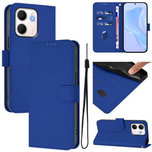 OPPO A5X Leather Phone Case with Lanyard, Dark Blue (4G/5G) - 1