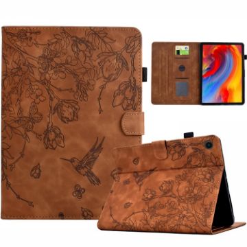 Galaxy Tab A8 2022 Leather Case: Flowers & Bird Embossed Brown - 1