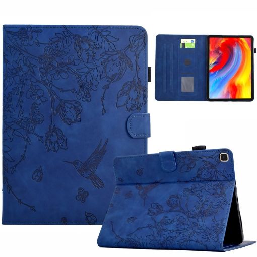 Galaxy Tab A7 10.4 T500 Floral Bird Embossed Leather Case Dark Blue - 1