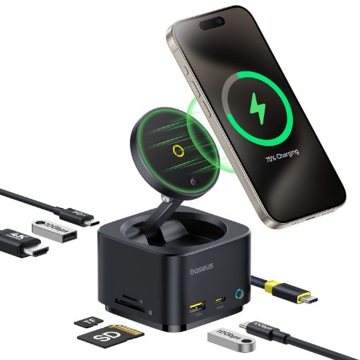 Baseus MagPro II 7-in-1 HUB Docking Station & 15W Wireless Charger - 1