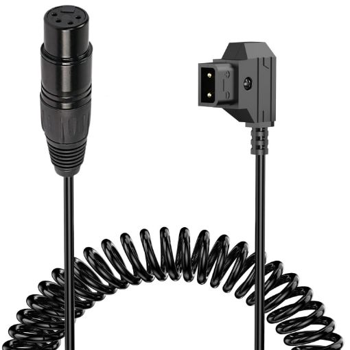 D-Tap to XLR 4 Pin Camera Monitor Coiled Power Cable, 1.5m (Black) - 1