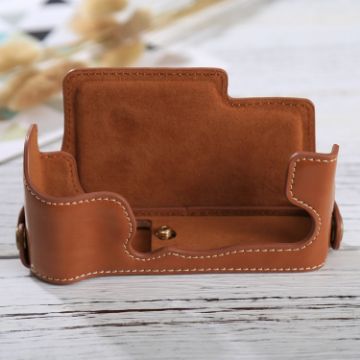 PU Leather Camera Half Case for FUJIFILM X-E3, 1/4" Thread, Brown - 1