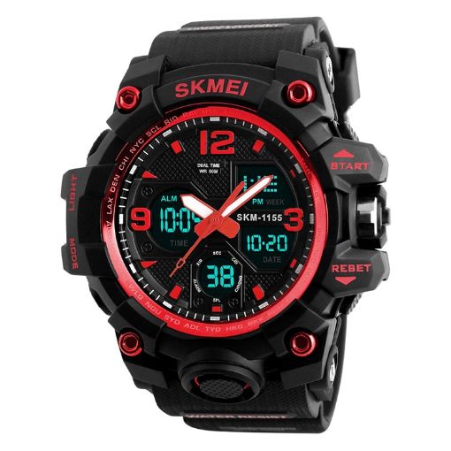 SKMEI 1155B Men's Red Waterproof Sports Watch with Large Dial - 1