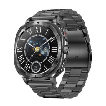 ET492 Smart Watch, 1.43" AMOLED, ECG/Blood Sugar, Steel Strap, Black - 1