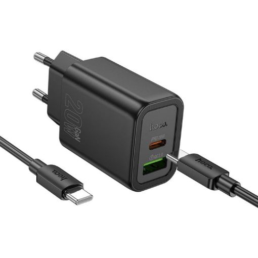 hoco N61 PD20W+QC3.0 Charger Set with 1m Type-C Cable EU Plug Black - 1
