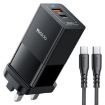 Yesido YC92 65W GaN Fast Charger, USB/USB-C Ports, UK Plug, Black - 1