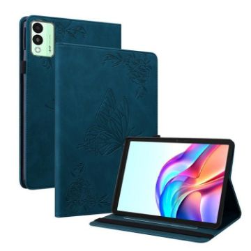 Tecno Megapad 11 Tablet Case - Blue Butterfly Flower Embossed Leather - 1