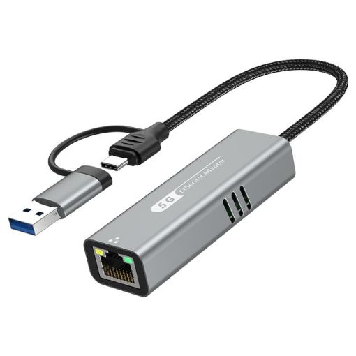 USB-C & USB3.0 to RJ45 5G Gigabit Ethernet Adapter (Grey) - 1