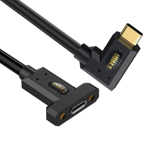 240W Type-C Elbow to Female Panel Extension Cable, 0.3m - 1