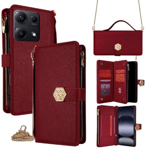 Red Crossbody Leather Phone Case for Redmi Note 14S 4G - 1