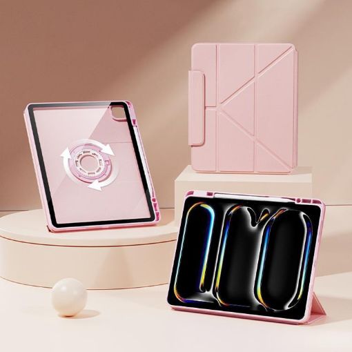 iPad Pro 13 Rotatable Y-Fold Leather Case 2024 (Pink) - 1
