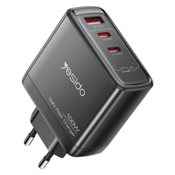 Yesido YC142 PD100W GaN Fast Charger, 2 USB-C, USB-A, EU Plug, Black - 1