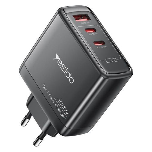 Yesido YC142 PD100W GaN Fast Charger, 2 USB-C, USB-A, EU Plug, Black - 1