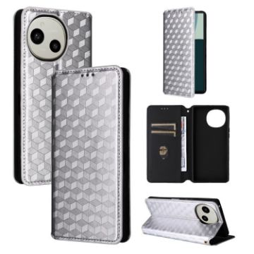 Sharp Aquos R10/R9 Flip Leather Case, Cubic Grid Texture, Silver - 1