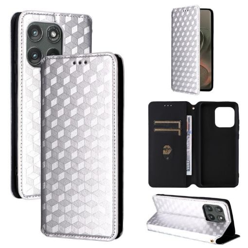 Motorola Edge 5G 2025 Silver Flip Leather Case with Cubic Texture - 1