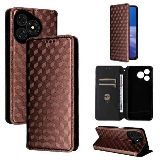 Ulefone Note 19 Brown Flip Leather Phone Case with Cubic Grid Texture - 1