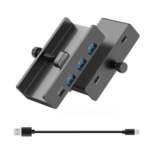 HCL-3A1C-Pro Aluminum 3xUSB & Type-C Clamp Hub (Black) - 1