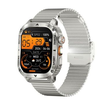 AK80 Smart Watch, BT Call, Health Monitoring Fitness Tracker Silver Mesh - 1