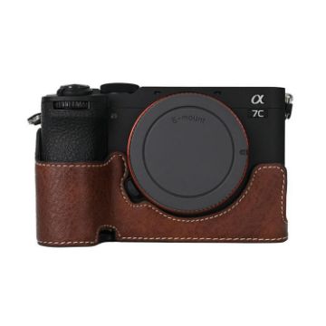 Sony Alpha 7C II Litchi Texture Leather Camera Half Case (Coffee) - 1