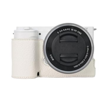 Sony ZV-E10 White Litchi Texture PU Leather Camera Half Case - 1