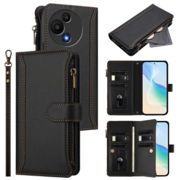 TCL 605/60 SE Leather Case: 9 Card Slots & Magnetic Closure (Black) - 1