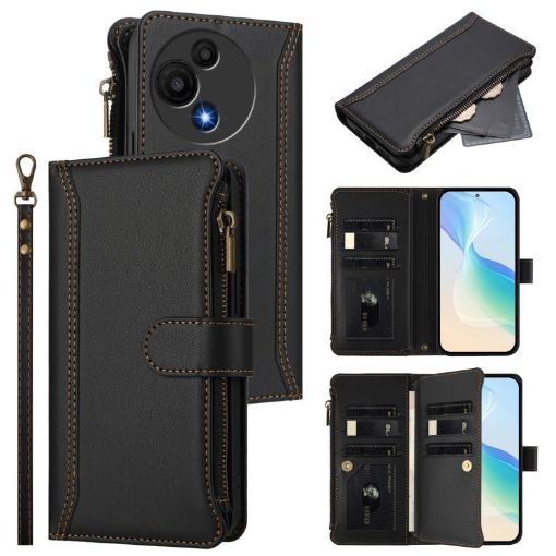 TCL 605/60 SE Leather Case: 9 Card Slots & Magnetic Closure (Black) - 1