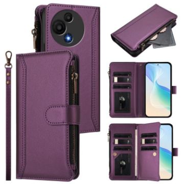 TCL 605/60 SE Purple Leather Case with Zipper & 9 Card Slots - 1