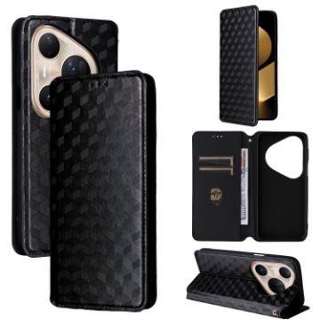 Huawei Pura 80 Ultra 5G Black Leather Flip Case Cubic Grid Texture - 1